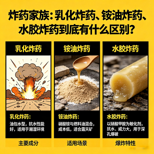 新龙镇炸药家族：乳化炸药、铵油炸药、水胶炸药到底有什么区别？